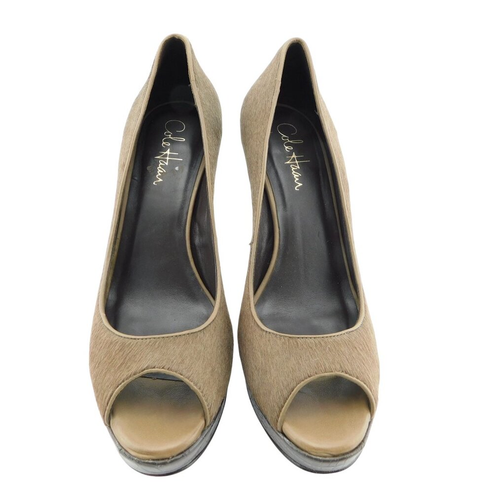 Cole Haan Nike Air Brown Calf Hair Peep Toe Platform Heel Pumps 8.5